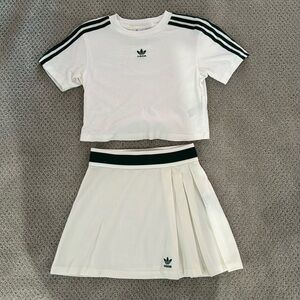 Adidas Tennis Skirt set, cropped t-shirt top, pleated bottom.